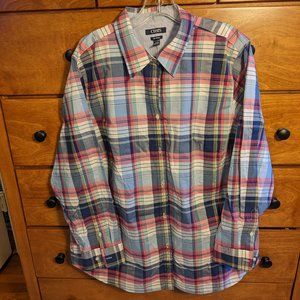 Women's 2X No-iron shirt, blue and pink plaid